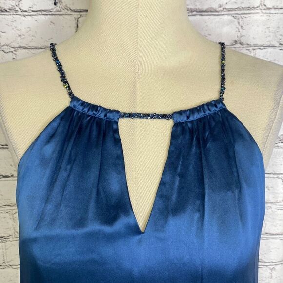 BCBGMaxazria Womens Jeweled Cut Out Ruffle Sleeveless Cocktail Dress Blue 2 - Picture 5 of 16